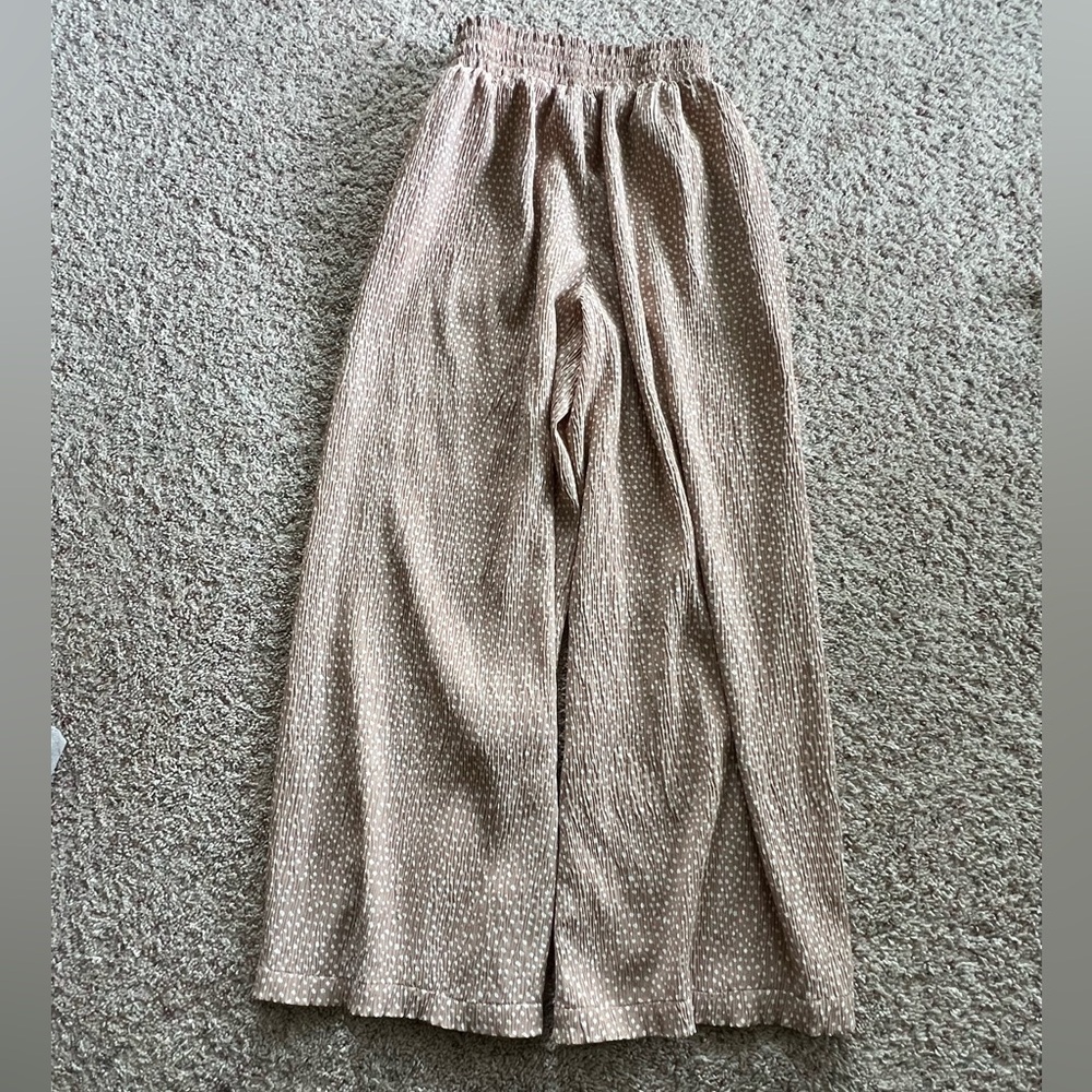 Women’s New In Wide Cream & Tan Comfortable Dress Pants Wide Leg with pockets